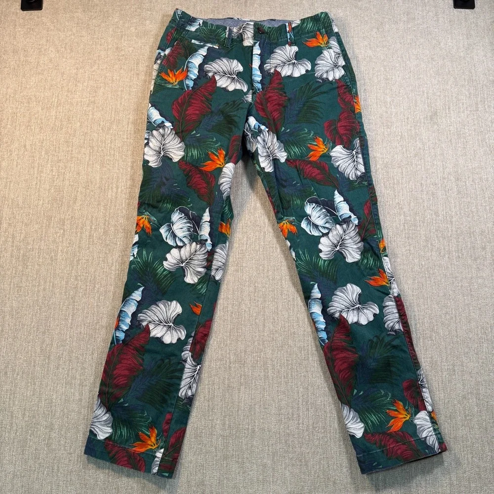Gap For Good Pants Mens 30x30 Green Floral Slim Fit Tropical Island Botanical